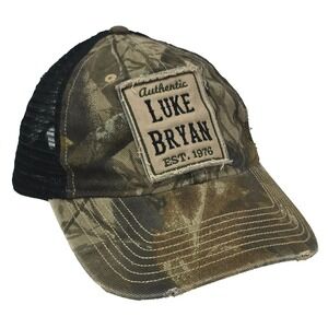 Luke‎ Bryan Camo Trucker Hat Mens Black Mesh Distressed Patch Adjustable Cap